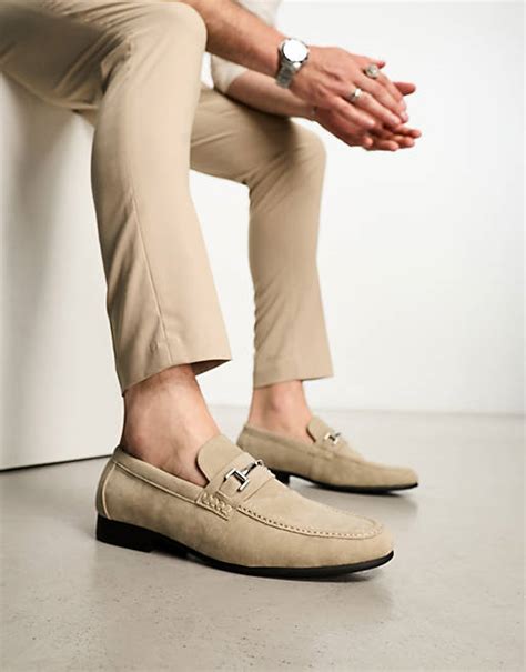 Asos Design Loafers In Taupe Faux Suede With Snaffle Detail Asos