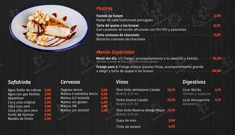 Carta del restaurante Piri Piri Frango Madrid Calle Marqués De