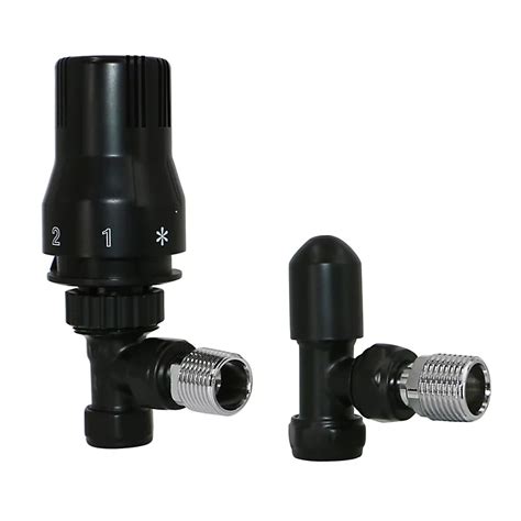 Nrg Black Angled Trv Thermostatic Radiator Valve And Lockshield Valve 15mm X 12 Diy At Bandq