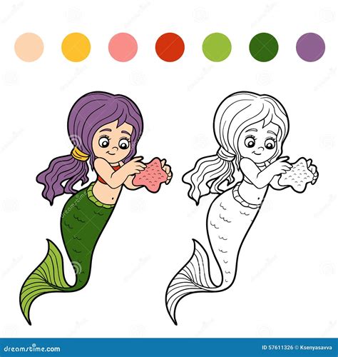 Libro Da Colorare Per I Bambini Sirena Della Bambina Illustrazione