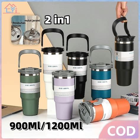 Jual COD1200ml 890ml Premium Tumbler Handle 2in1 Kapasitas 40 Oz