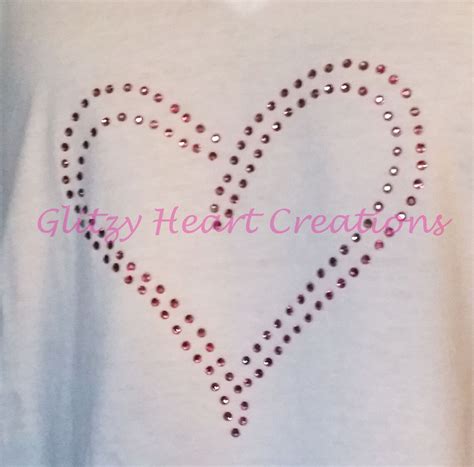 Rhinestone T Shirt Doubleline Heart Design Womens Tee Etsy