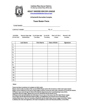 Fillable Online Team Roster Form Beckwithindoorsoccer Fax Email