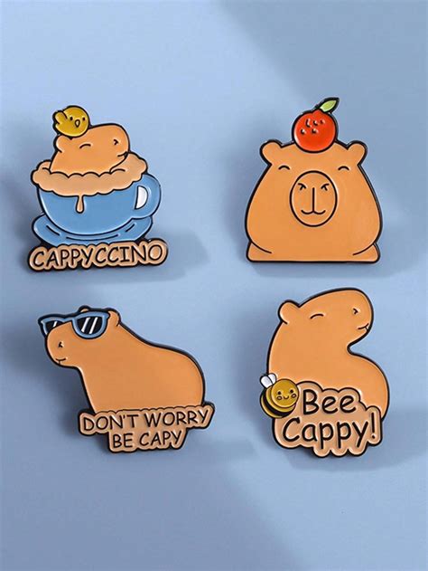 4pcs Cute Capybara Enamel Pins Custom Dont Worry Be Capy Brooches