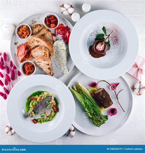 Three Dishes from the Menu for the Restaurant Stock Image - Image of ...