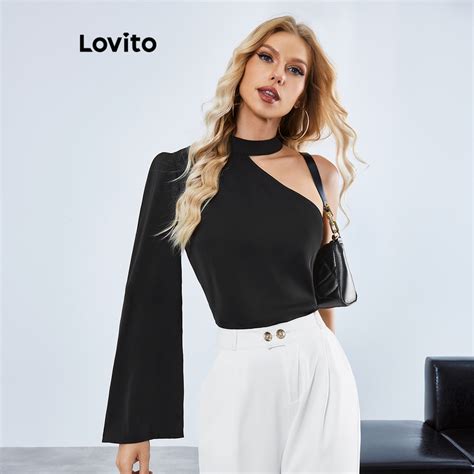 Lovito Blusa Asim Trica Lisa Elegante Para Mujer Lbe Negro