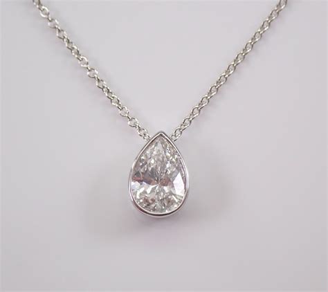 Teardrop Moissanite Necklace Solid 14K White Gold Pear Brilliant Bezel