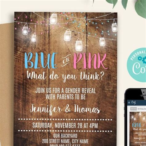 Watercolor Blue Or Pink Gender Reveal Party Printable Etsy