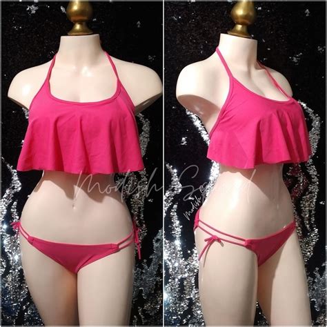 COD Lalamove Bnew Pink 2pc Bikini Ruffle Halter Bikini Top Barbie Bikini Barbie Swimsuit Skimpy