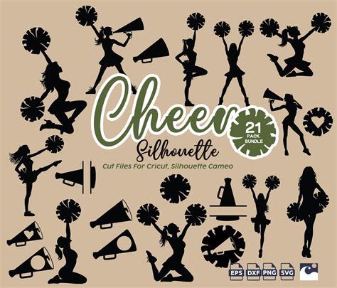 Silhouette Cheer Svg Dxf Cheerleader Svg Pom Pom Svg Cheerleading