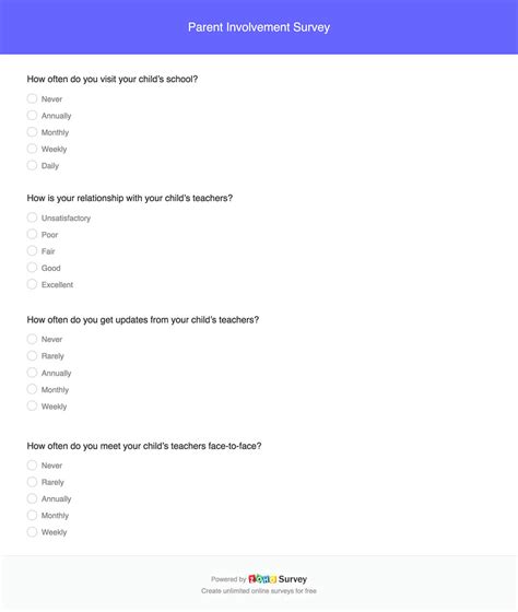 Parent Involvement Survey Questionnaire Template Zoho Survey