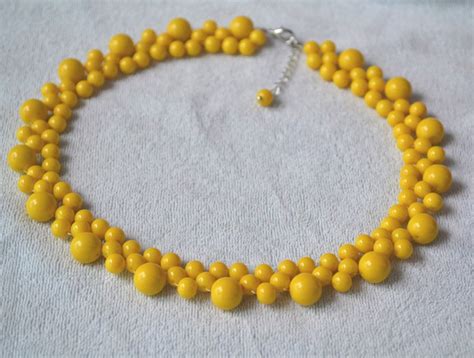 Yellow Bead Necklace Yellow Glass Pearl Bead Necklace Yellow Etsy