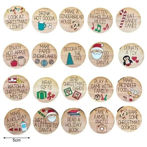 Printed Christmas Countdown Tokens Set Wooden Advent Countdown Token