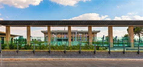 Main entrance of The Knesset - Israeli Parliament official building in Givat Ram quarter in ...