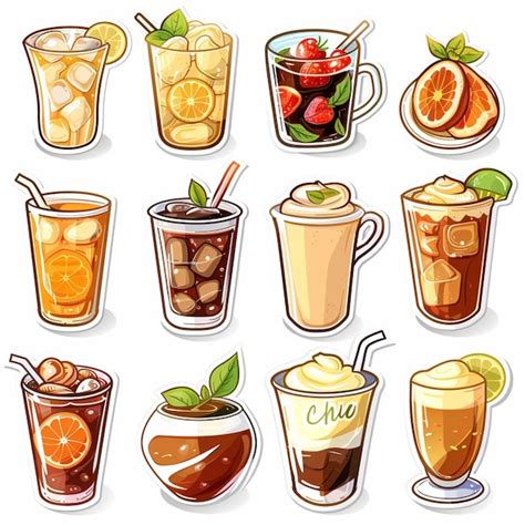 Un Dibujo De Diferentes Bebidas Incluido Uno Que Dice Fresco