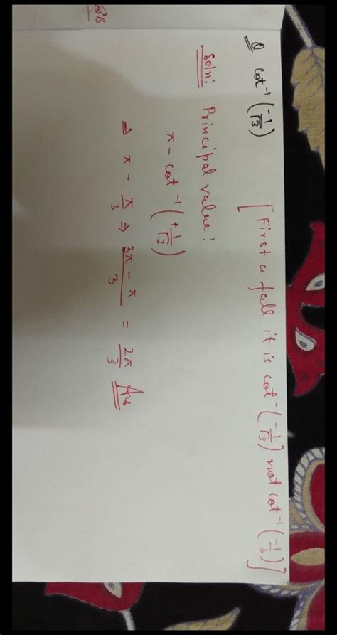 Find the principal value of cot inverse (-1/3) - Maths - Inverse ...