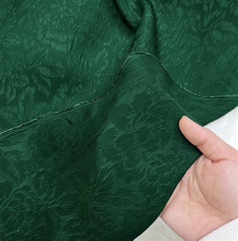 100% Silk Fabric, Dark Green Color Silk Jacquard Fabric, Fabric by the ...