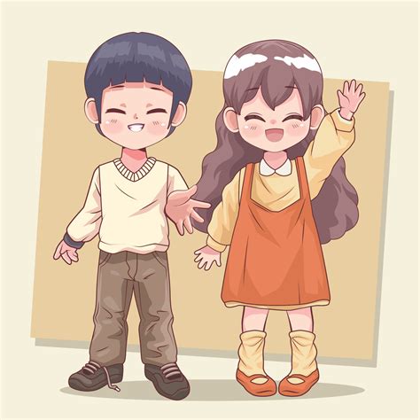 anime little kids couple 14175412 Vector Art at Vecteezy