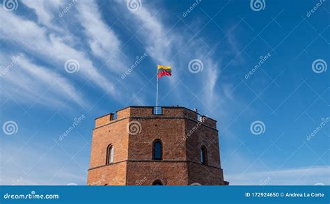 Gediminas Tower and Its Flag, Vilnius, Lithuania Stock Photo - Image of ...