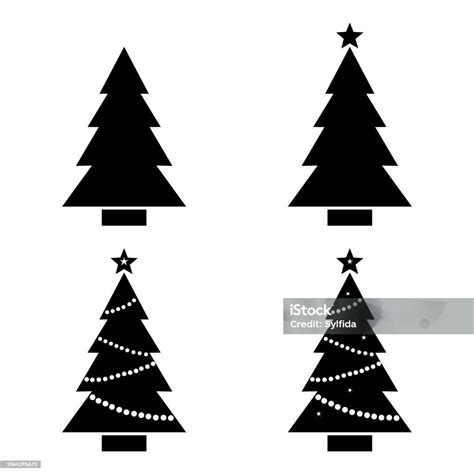 Set Christmas Tree Black And White Silhouette Vector Illustration Stock ...