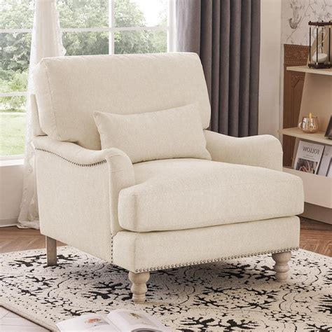 Lue Bona In W Beige Fabric Upholstered Club Chair With Nailhead