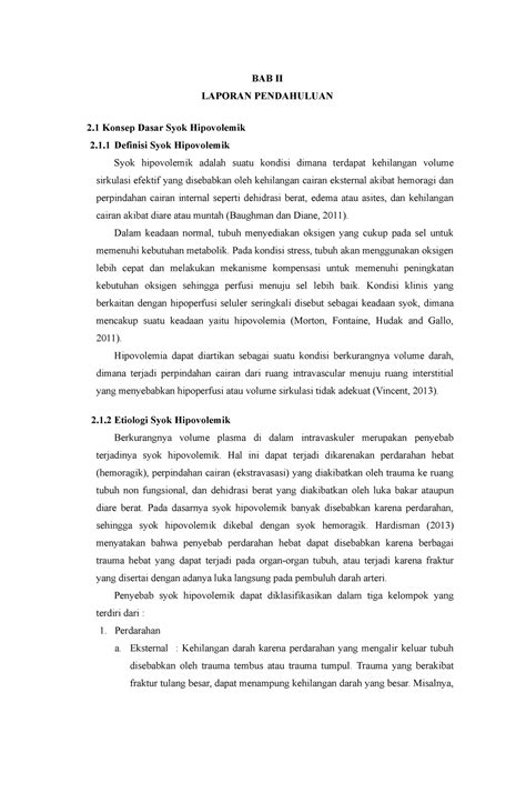 Lp Syok Hipovolemik Bab Ii Laporan Pendahuluan 2 Konsep Dasar Syok Hipovolemik 2 1 Definisi