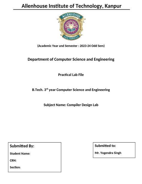 Sample LAb Report Format 1 Academic Year And Semester 2023 24 Odd