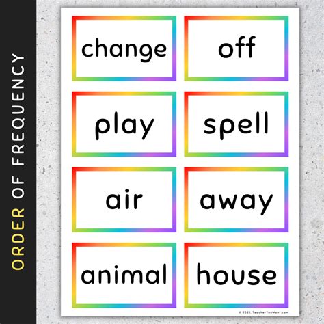 Fry Sight Word Flash Cards Nd Rainbow Sight Words Flashcards