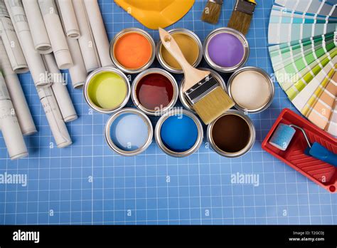 Colorful Paint Canbrush Blue Background Stock Photo Alamy