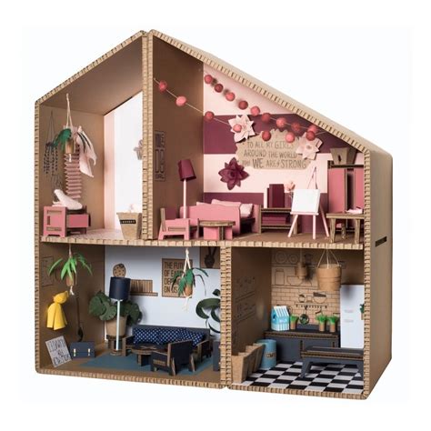 Diy Cardboard Doll House Pink Koko Cardboards Toys And Hobbies