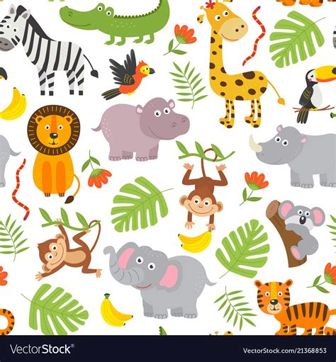 Seamless Pattern Jungle Animals Royalty Free Vector Image