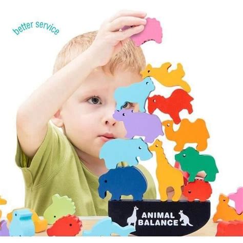 Star Jeu d équilibre à empiler en bois pour enfants blocs colorés