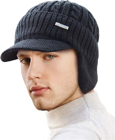 Lcztn Mens Outdoor Winter Visor Beanie Hat With Earflaps