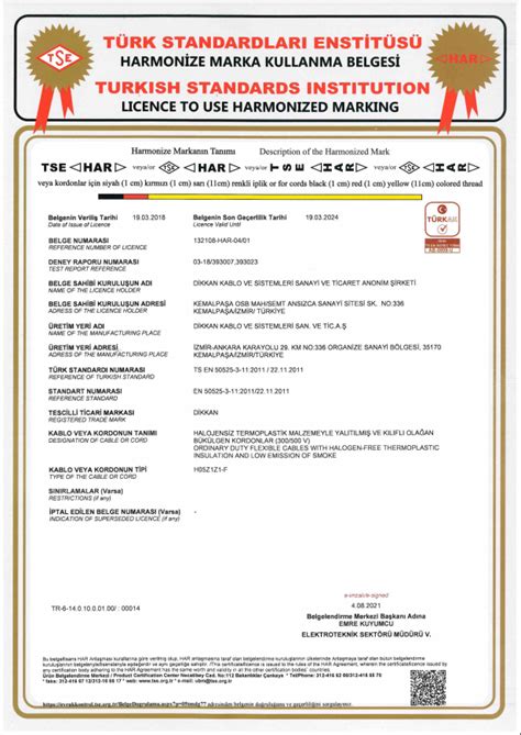 Tse Certificate Dikkan Cable