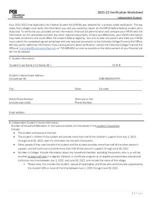 Fillable Online Independent Federal Verification Worksheet