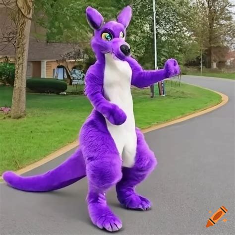 Woman Wearing A Full Body Purple Kangaroo Mascot Costume Fursuit On Craiyon