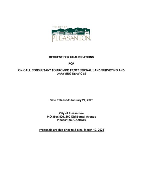 Fillable Online Request For Qualification Rfq For City Of Pleasanton