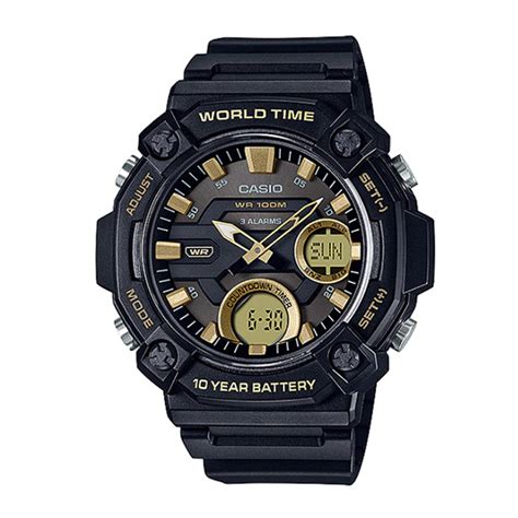 Casio AEQ 120W 9A Black Resin Band World Time Sports Watch