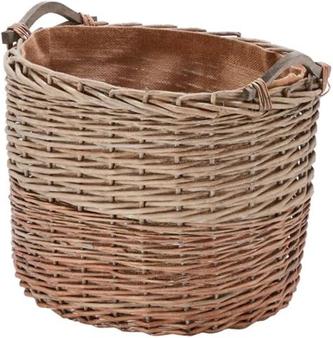 Wovenhill Grey Wash Oval Wicker Log Basket Large Jute Lined Storage