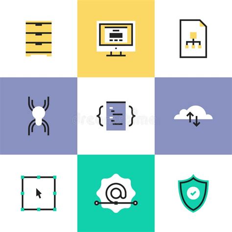 Cones Do Pictograma Da Seguran A E Do Desenvolvimento Da Web Ajustados
