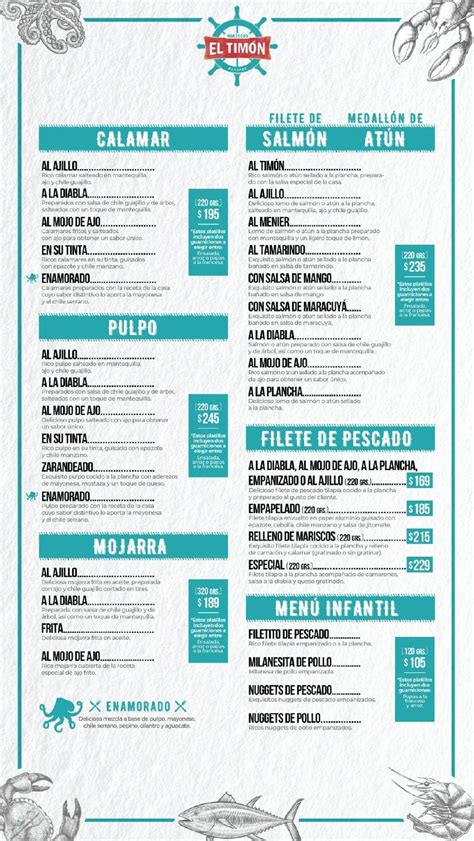 Carta del restaurante El Timón Metepec Metepec