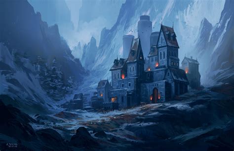 Andreas Rocha Nature Castle House Mountains Winter Torches Snow