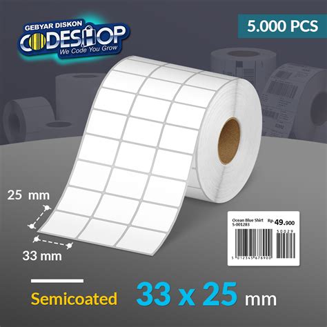 Jual Codeshop Label Semicoated 33 X 25 Mm 3 Line Stiker Printer Barcode