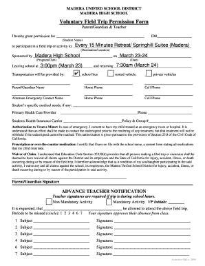 Fillable Online Voluntary Field Trip Permission Form Fax Email Print