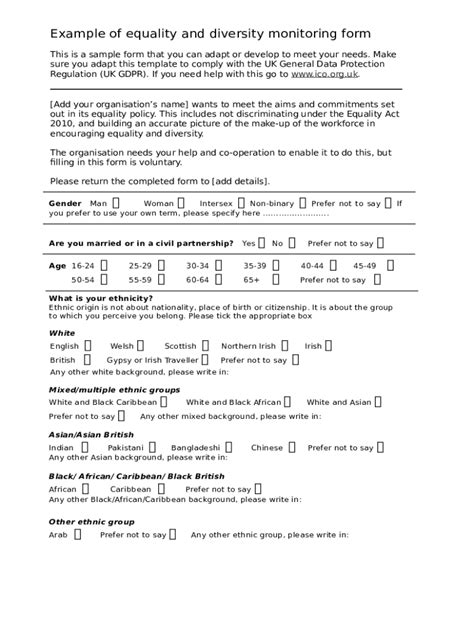 Equality And Diversity Monitoring Template Doc Template Pdffiller