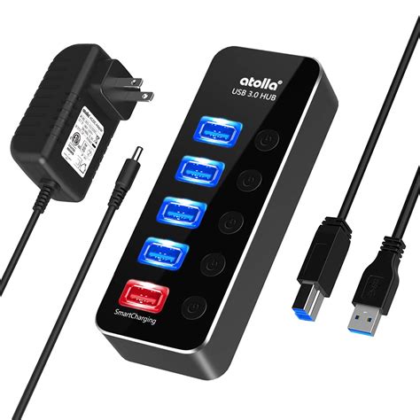 Buy Powered Usb Hub Atolla Aluminum 5 Port Usb 3 0 Hub With 4 Usb 3 0 Data Ports And 1 Usb