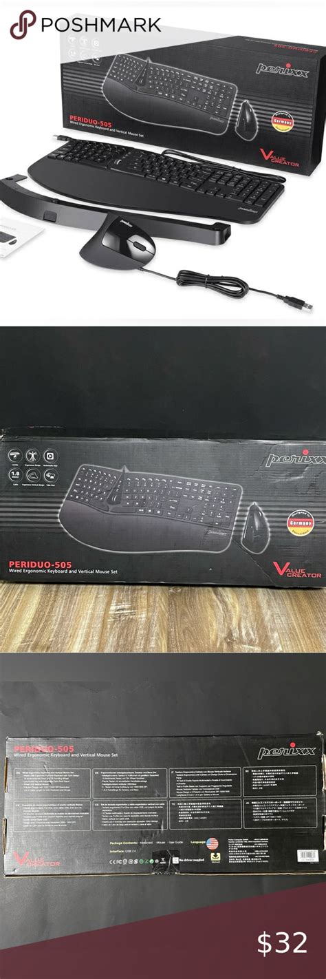 Perixx Periduo Wired Usb Ergonomic Split Keyboard Vertical Mouse