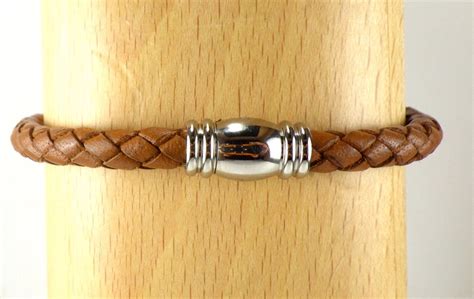 Men S Leather Bracelet 6mm Saddle Brown Bolo Braided Etsy