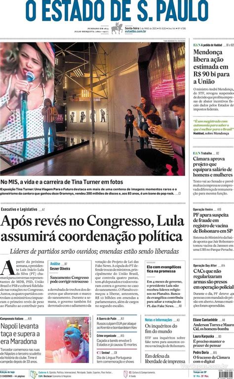 Capa Estadão Edição Sexta 5 de Maio de 2023