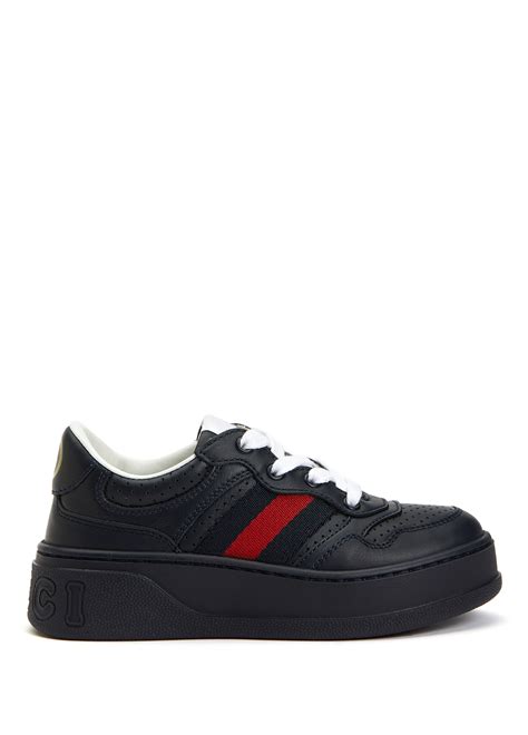 Gucci Mavi Logolu Unisex Ocuk Deri Sneaker Mavi